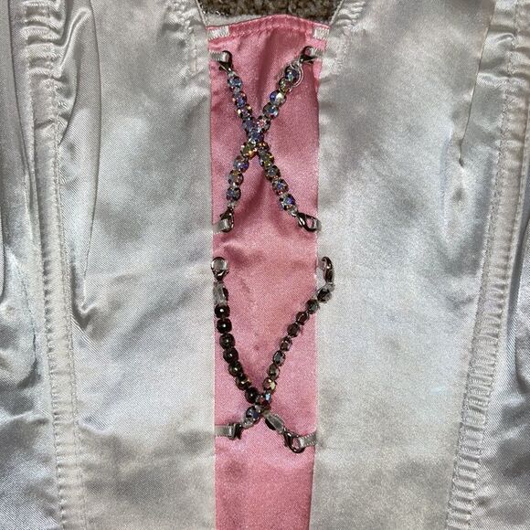 Crystal Bead Trim Corset Pink and white with removeable rhinestones Small 32 - Picture 4 of 4